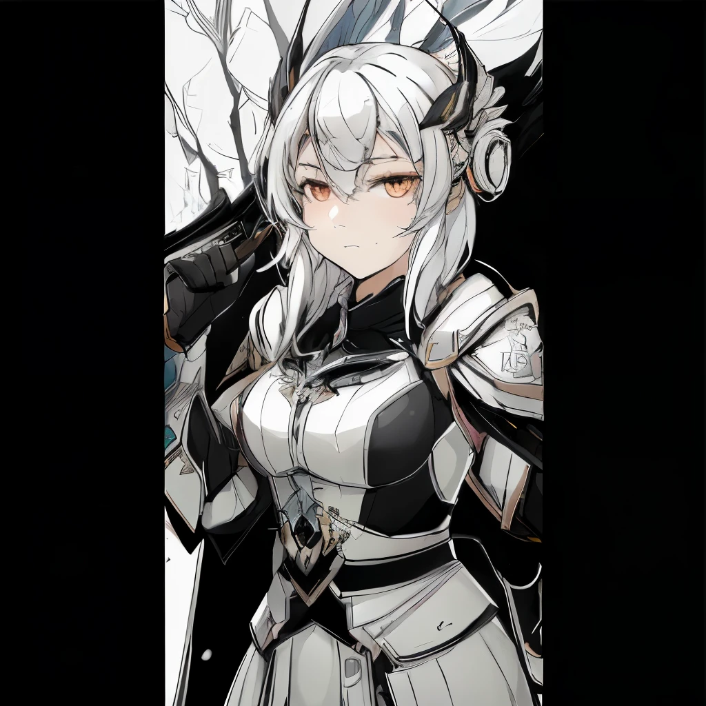 anime character with white hair and armor holding a sword, armor girl, pale black armor, gorgeous female paladin, highly detailed exquisite fanart, white haired deity, white armor, glossy white armor, of a beautiful female knight, mechanized valkyrie girl, from arknights, portrait knight female, portrait knights of zodiac girl, official character art, portrait of female paladin