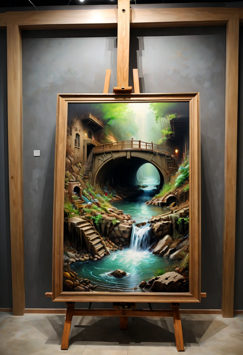 Underground Sewer, art exhibition, paiting exhibition, easel, enhance, intricate, (best quality, masterpiece, Representative work, official art, Professional, 8k)