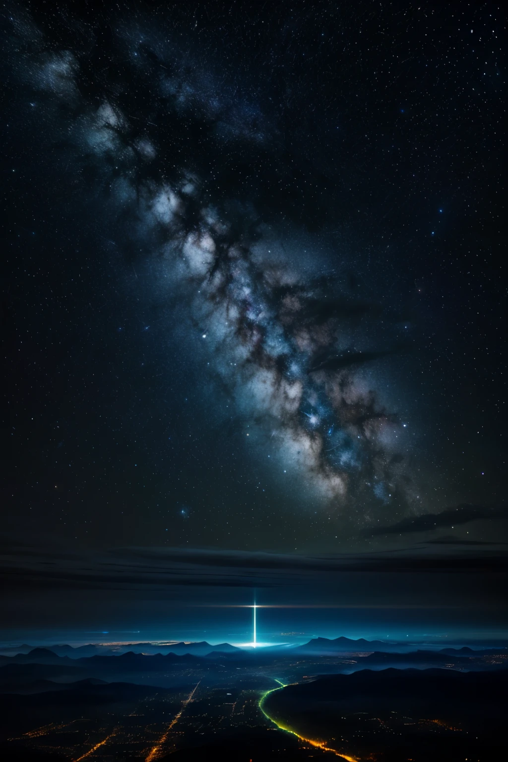 (RAW style, masterpiece, best quality, ultra-detailed), A dark room where you can see the vast expanse of space, adorned with twinkling stars and mesmerizing nebulas, all captured in a unique and captivatingly realistic style. The scene is a visual masterpiece, crafted with the utmost attention to detail and precision. Every element, from the intricate patterns of the stars to the ethereal glow of the nebula, has been meticulously rendered in the highest quality. The image boasts an ultra-high resolution, allowing viewers to immerse themselves in its breathtaking beauty. The deep hues of the night sky create a serene ambiance, while the analog style lends a touch of nostalgia. The image's texture resembles that of a film grain, adding a