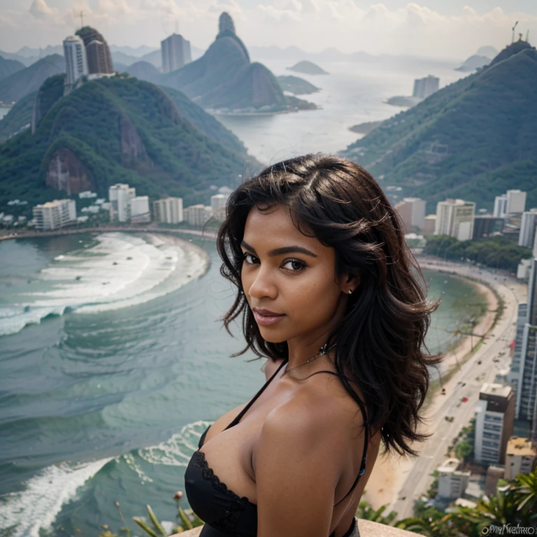 Mulher maravilha , negra , cabelos cacheados, scenery Rio de Janeiro , funk ,8k.