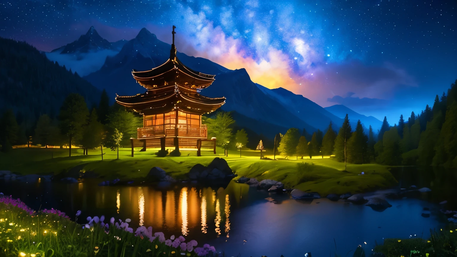 scenography,fantastical scenes,Stars shine,32-bit pixels