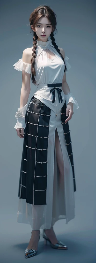 Bifa Surrealism, shadow, character table, Reference table, Draw while standing, 8k, Super details, 1080P, Women HD, 4K, 8k, 16k, high resolution, best quality, high quality, anatomically correct, masterpiece, precise, ultra high definition，grace，Unreal Engine，delicate face，long braids，slim，long legs