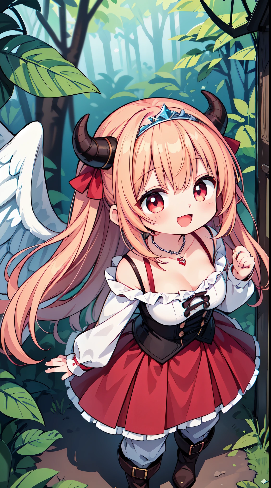 (super fine illustration:1.2),(masterpiece, 8k), (best quality, high quality:1.4), perfect anatomy, hyper detailed, ultra detailed,masterpiece background,beautiful detailed background, v8k wallpaper,perfect design,award-winning art,atmospheric,
BREAK, 1 beautiful girl, (Beauty:1.5),(Chibi:0.5),(kawaii:2.0),(Cool:2.0),( girl),(Solo:1.65),BREAK, (huge-breasted:1.35), Clear skin, Beautiful skin, Shy, 1 beautiful woman,Demons,Colossal tits(Hair Bow, Red hair, Long hair, flipped hair, hair messy,Wings of an angel on the back, Demon King's horn on the head:1.2), (Red Eyes, long eyelashes, Double eyelids: 1.2), Shiny skin,de pele branca,dial,(best quality face),(Top quality glowing eyes),(Doya face,brave face:1.45),(The best smile,:D:1.45),
BREAK, ((long sleeves), (long pants, boots, ), detailed frilled camisole), (red skirt, detailed laced skirt), (tiara, necklace, earrings), BREAK,chair, outdoor, girl,long sleeves, long pants, boots, mug, night, stars, forest, tent, 1girl, night,stars, (forest:1.2), (chair:1.2), (outdoor:1.2),mug, (night:1.2), (tent:1.2), look up,smile,
BREAK,wakame,wakame,wakame,(looking up,from above:1.5)
BREAK,(Blurry background:1.3),(absurderes, hight resolution, Super Detail Art),cel shading,Clear Color, Lonely optical effect, Beautiful pictures, Bright glow, mystic atmosphere,(Close-up of girl:1.1), Mystical light particle effect,manga influence, clean line drawings,