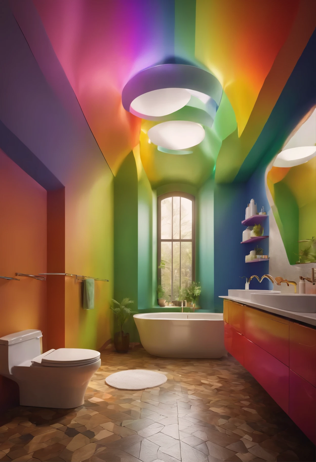 A rainbow bathroom, looks gay and rainbow , high detail, 8k