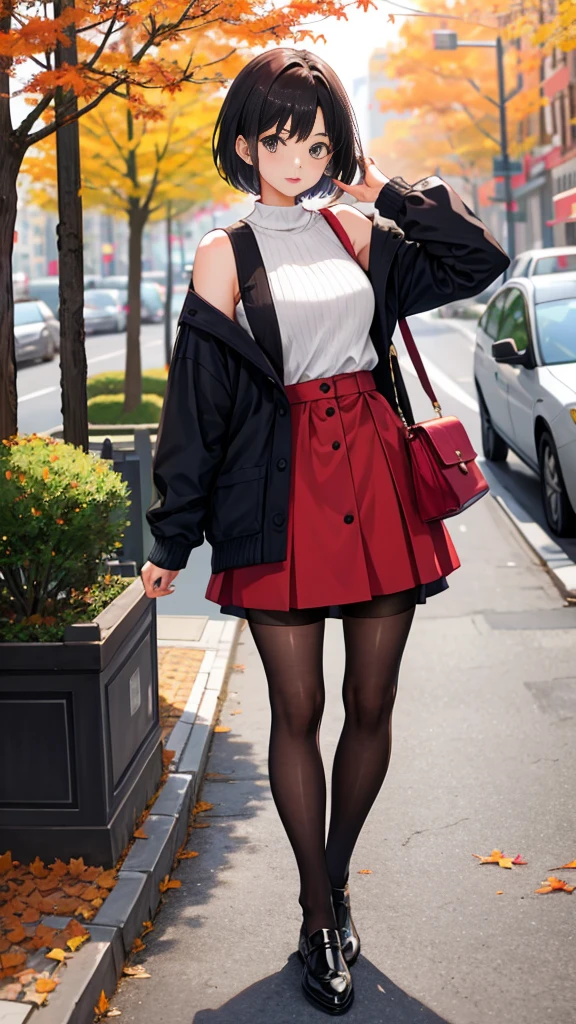 female、25 years old、short hair、autumn clothes、date clothes、stockings、whole body、Shoulder bag、