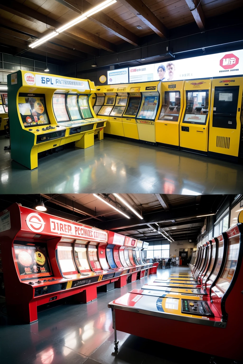 Modern arcade hall facilities based on the prototype, mainly overhead, in the 90s to 00s retro with a cool color with little Xu tide, doll machine combined with architecture, game consoles, etc., the buildings and facilities do not conform to physics, to absurd, weird, interesting, exaggerated, similar to the place in a dream. The terrain design has a difference between high and low, and there is a platform jumping and running area