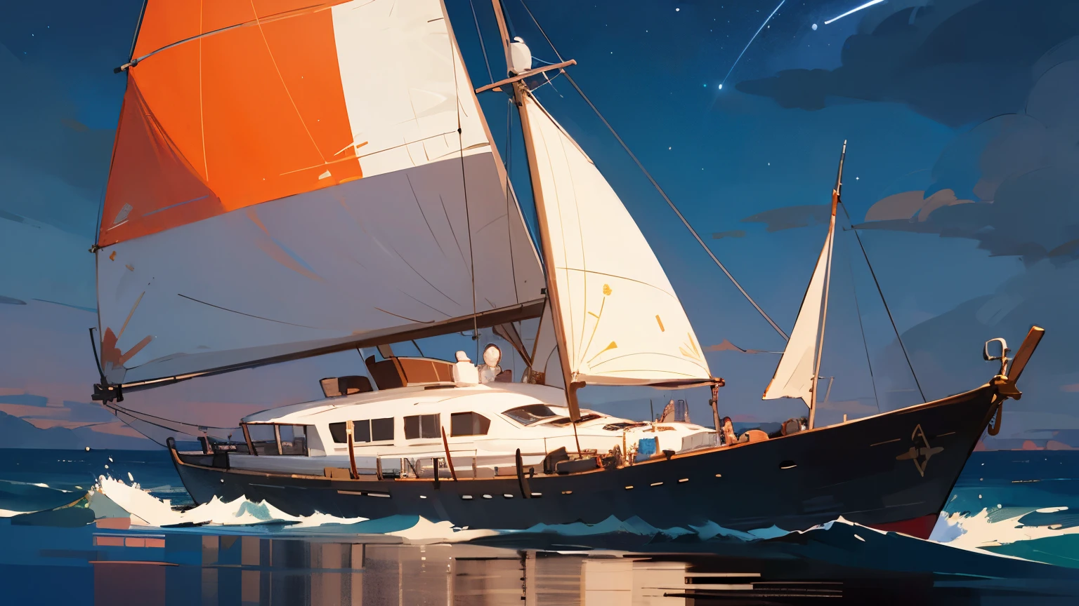 ((best quality)), ((masterpiece)), (detailed), a yacht sailing in ocean, clear night sky, indian flag,