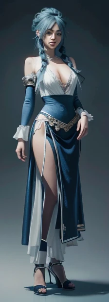 blue hair surrealist, shadow, character table, Reference table, Draw while standing, 8k, Super details, 1080P, Women HD, 4K, 8k, 16k, high resolution, best quality, high quality, anatomically correct, masterpiece, precise, ultra high definition,grace,Unreal Engine,delicate face,long braids,slim,long legs