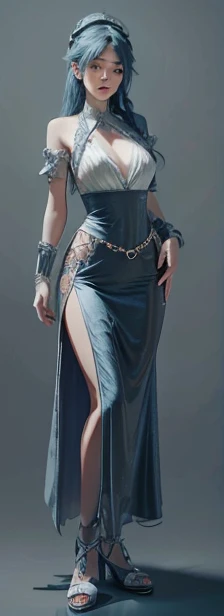 blue hair surrealist, shadow, character table, Reference table, Draw while standing, 8k, Super details, 1080P, Women HD, 4K, 8k, 16k, high resolution, best quality, high quality, anatomically correct, masterpiece, precise, ultra high definition,grace,Unreal Engine,delicate face,long braids,slim,long legs