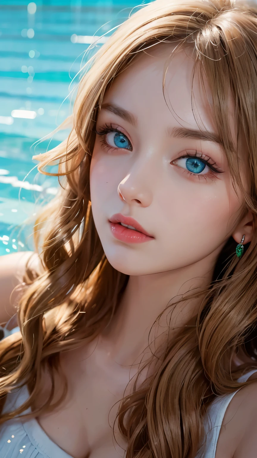 (best quality,4k,8k,high resolution,masterpiece:1.2),Super detailed,lifelike,portrait,Beautiful detailed blue eyes,Beautiful detailed lips,extremelydetailedeyesandface,long eyelashes,young girl,under water swimming,Submerged in crystal clear waters,blond,long hair,Flowing hair,sparkling sunshine,Sparkling bubbles,a peaceful and serene atmosphere,graceful movements,Soft and ethereal lighting,emerald green background,bright colors,water ripples,Capture the moment perfectly