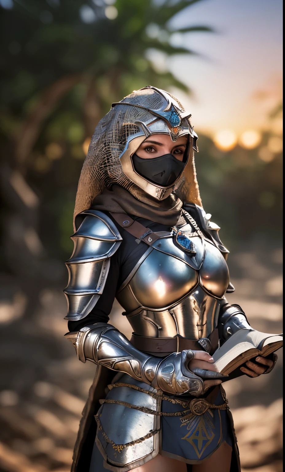 (obra de arte), (extremamente complexo:1.3), (realista), retrato de uma , o mais bonito do mundo, (armadura medieval), metallic reflections, tronco, ao ar livre, luz solar intensa, castelo distante, fotografia profissional de uma mulher deslumbrante detalhada, sharp focus, dramatic, premiado, cinematic lighting, Octane render Unreal Engine, volumetric dtx, (Film grain, fundo desfocado, blurry foreground, Bokeh, profundidade de campo, sunset, desfoque de movimento:1.3), cota de malha