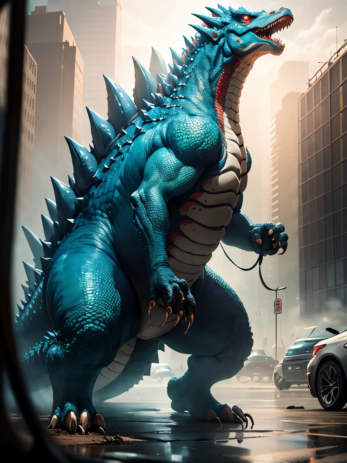 Very Obese Dragon、Body facing sideways、Scales all over the body like a crocodile、big anime style eyes、high quality face、Spiky silver mane、Mane on the back、A body covered with a lot of fat、Abnormally obese head、Fatty cheeks、A lot of fat on the neck、Too thick neck、Hugely distended abdomen、Abnormally fat arms、Overweight and flabby legs、Composition from the side、Sideways body、Face looking sideways、displeased look、angry look、white breath、steam、Gritting teeth、lots of drool、large amount of pubic hair、large amount of chest hair、large amount of belly button hair、large amount of belly hair、lots of sweat、soaking wet body、Diagonally looking down from above、thick tongue、A dragon trapped in a very small capsule、Lying down in a capsule、Restrained pose、Background inside the capsule、Inside the laboratory、