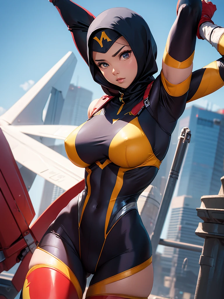Superhero flying yaya hijab bodysuit malay muscle from Malaysia