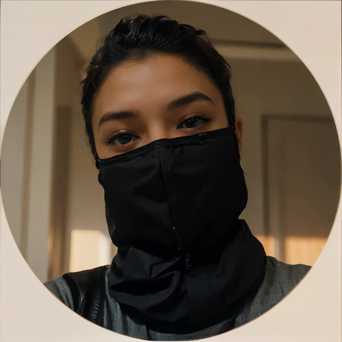 for a guy wearing a black mask that shows his eyes, wearing a checkered shirt