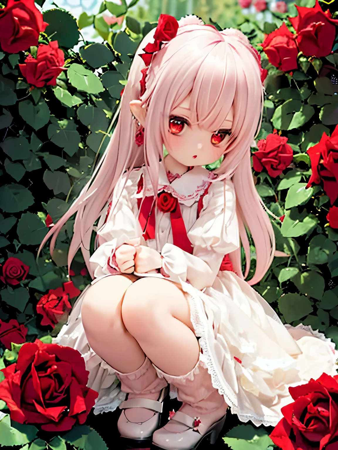 //fashion
(pastel-red theme:1.3),((Rose Gothic Dress with Rose pattern:1.4)),(Rose ornament:1.3),(red big ribbon:1.3),(Rose earrings:1.2),(white Knee High Socks:1.3),(vivid coloring:1.3),(close up of face:1.2),(rose garden background:1.6),(background full of roses:1.5)