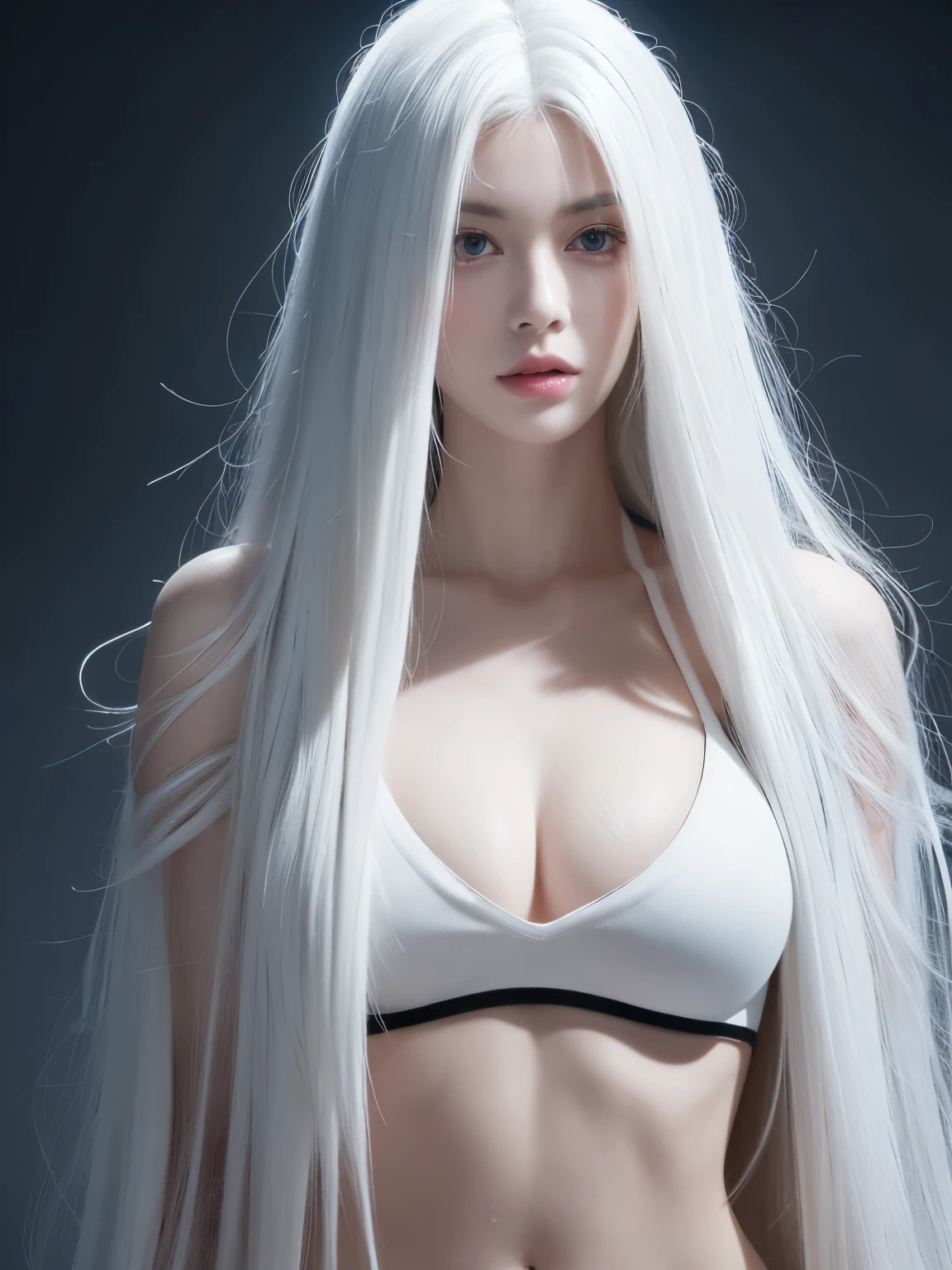 masterpiece, Best quality, Almost Perfect, (perfect face:1.1), (high detail:1.1), Dramatic, (1 person), pale skin, (Long pure white hair:1.4), white eyes, Otto Sepalainen, One, long hair, white luxury suit, Cover your navel, a snob, Albinism, Luminous Studio graphics engine, pouting, Demonic Mage, Volumetric lighting, Tender eyes, (8k wallpaper masterpiece), super detailed, complex parts, Absolutely pixel perfect, Rose, fashion, Side, I look at the audience, Balenciaga Style