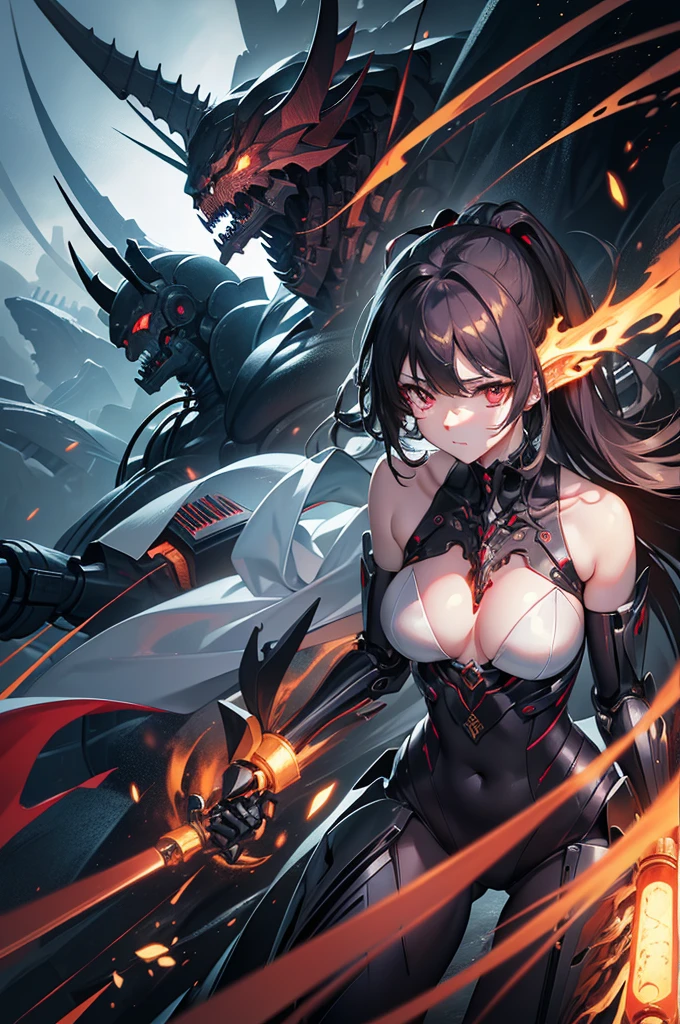 (1 Mechanical Girl)、highest quality、masterpiece、Super high resolution、(Photoreal:1.4)、RAW photo、1 girl、golden hair、glowing skin、(((1 Mechanical Girl)))、with a beautiful knife、(Blue Metal Bodysuit)、(fight fiercely against aliens)、fight fiercely、(beautiful forest background)、(battle with monsters)、(Small LED)、((Super realistic details))、Portrait、(Strong giant demon beast background),global illumination、Shadow、octane rendering、8K、super sharp、big breasts、The bare skin of the cleavage is exposed、Metal、intricate decorative details、Japan details、very intricate details、realistic light、(Mystical expression),CG Society Trends、red eyes、shining eyes、towards the camera、neon details、(mechanical limbs)、(blood vessels connected to tubes)、mechanical vertebrae attached to the back、cervical vertebrae mechanically attached to the neck、(Wires and cables connecting to the head)、gundam、Small LED、,mechanical thighs、two stock、(Hands are also made of machines)、(Attack of the monsters)、(injured in a deadly fight)、