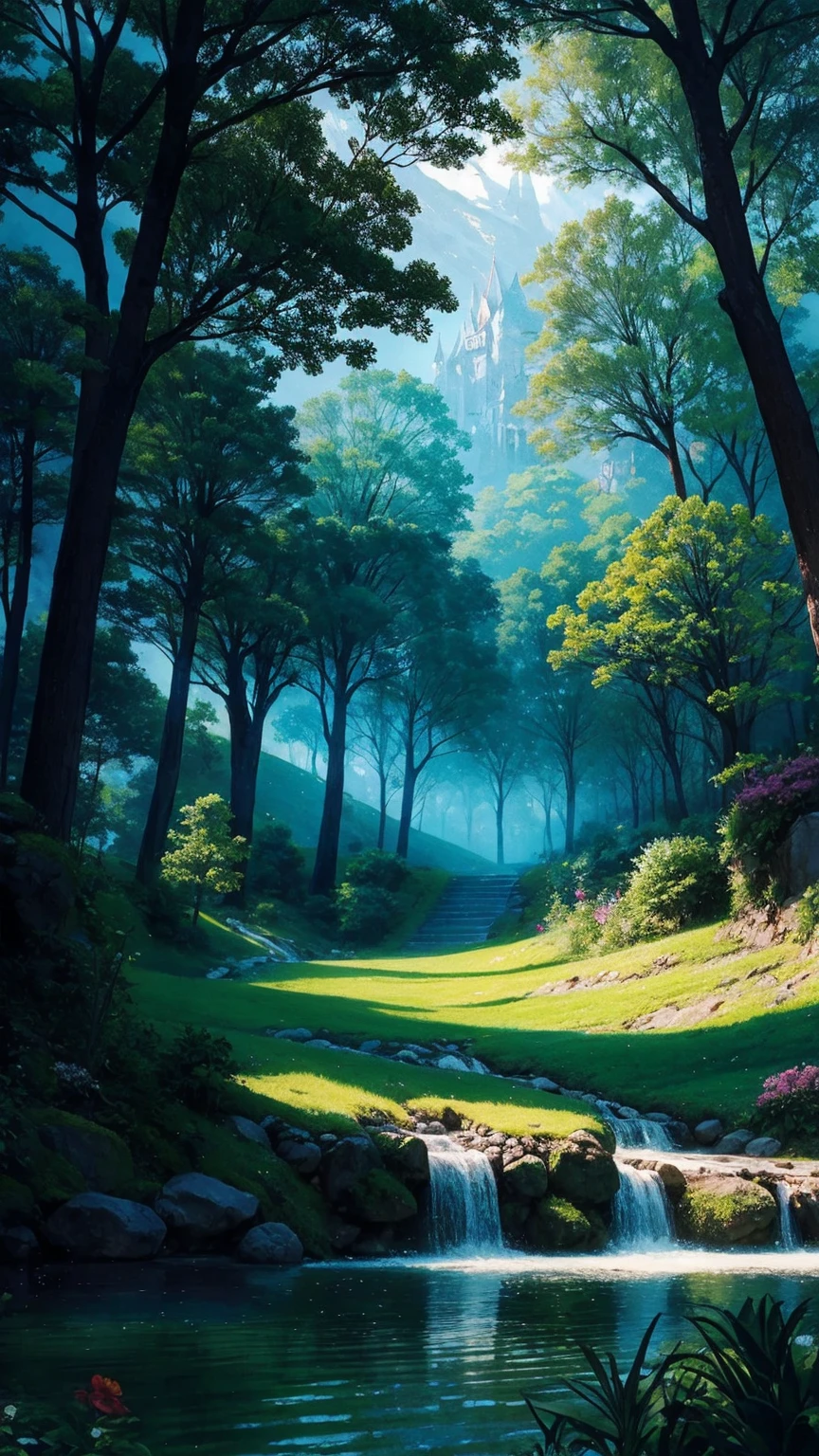 An enchanting and dreamy scene of a fantasy forest