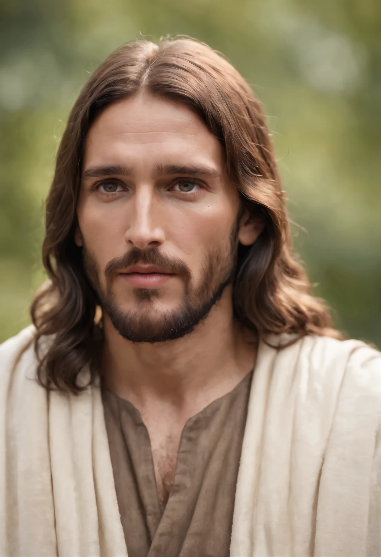 Jesus Christ full body looking. Forward with a look of tenderness and compassion.