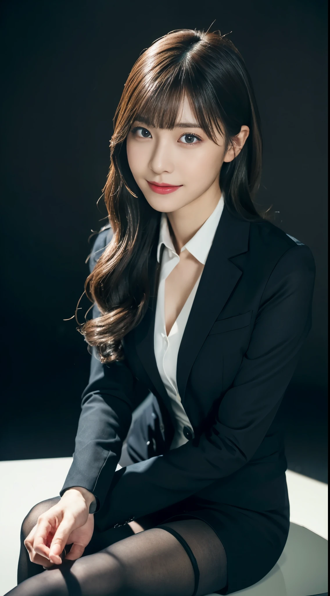 白いbusiness suitを着た優雅な女性, (beautiful feet、thighs thighs thighs、black pantyhose)、sitting at the desk、厳格な白いbusiness suitを着て, luxury suit, girl in a suit, girl in a suit, in a strict suit, elegant suit, ekaterina, business suitを着て, business suit, business suitを着ている, smile、Ready for a meeting、(Photoreal:1.4)、(Masseter muscle part:1.3)、 (intricate details:1.2), (clear pictures)、RAW photo, (highest quality, masterpiece:1.2),(intricate details:1.4),(octane rendering, 複雑な 3D レンダリングのSuper detailed, studio light, crisp lighting, vivid details, Super detailed, realistic skin texture, details face, beautiful detailed eyes, Highly detailed CG Unity 16k wallpaper, compensate, (detailed background:1.2), shiny skin、