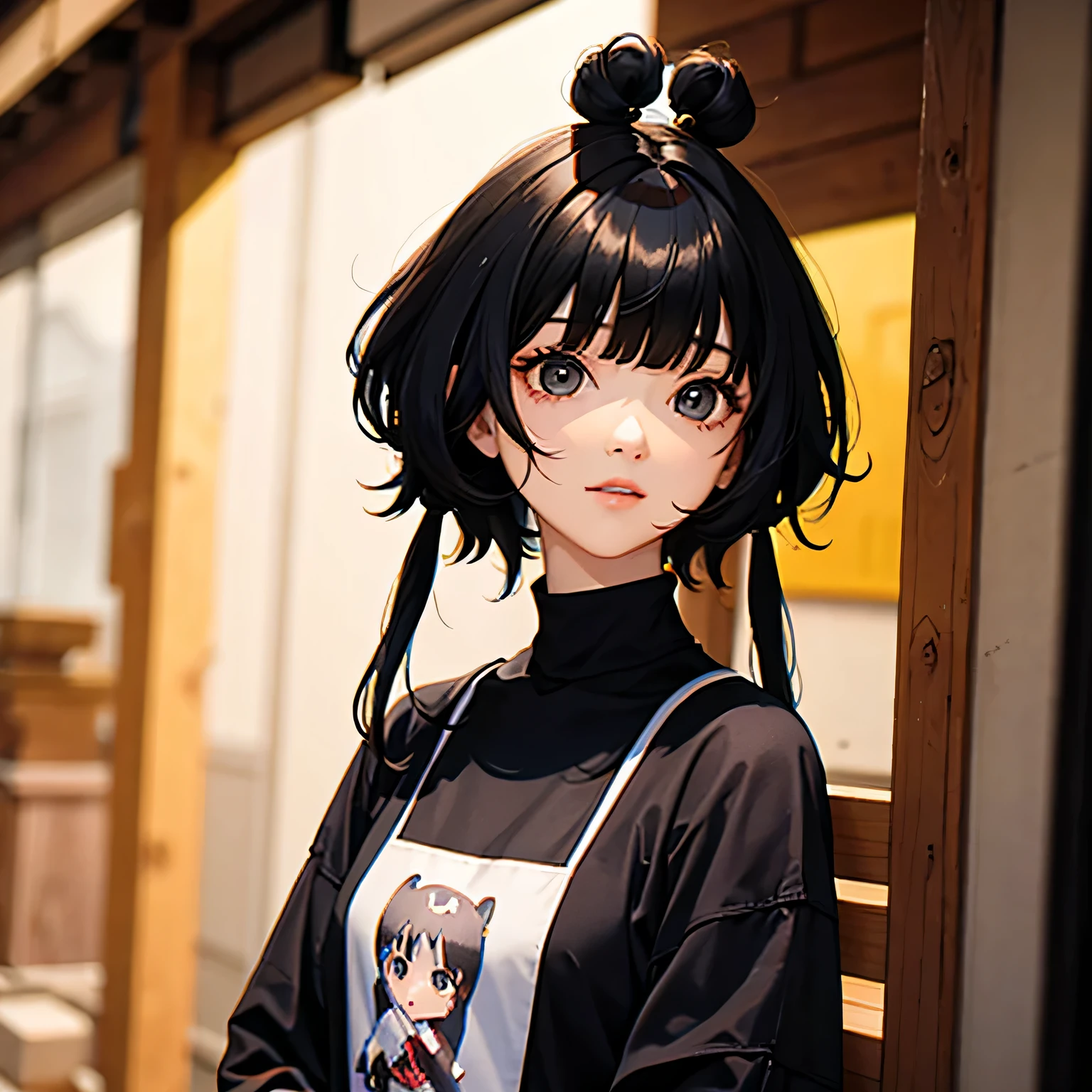 girl,bobo head,black hair,Qi bangs,medium shot