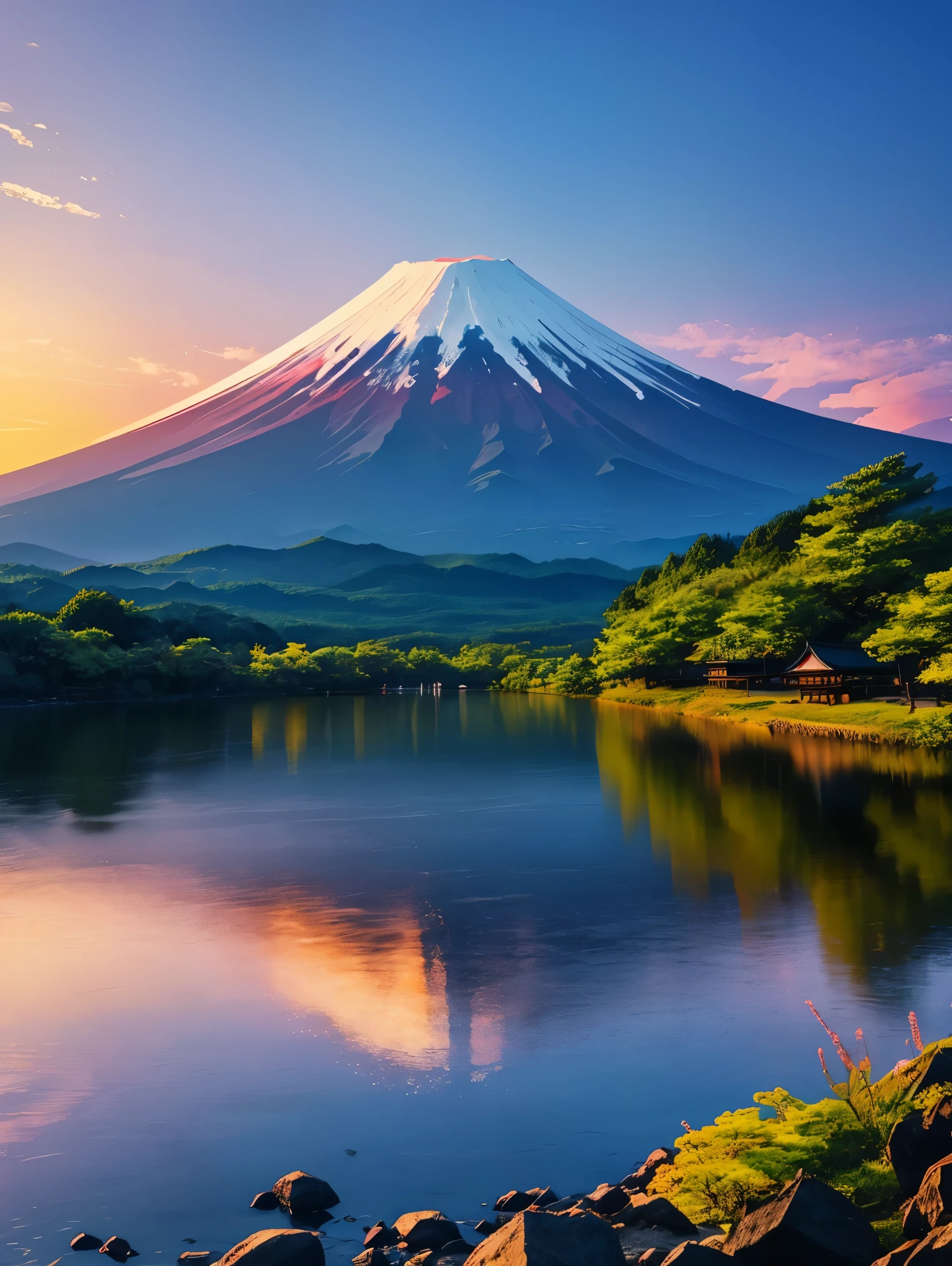 beautiful cute sky scenery, Fuji Mountain, 湖の鏡面にうつる逆さFuji Mountain