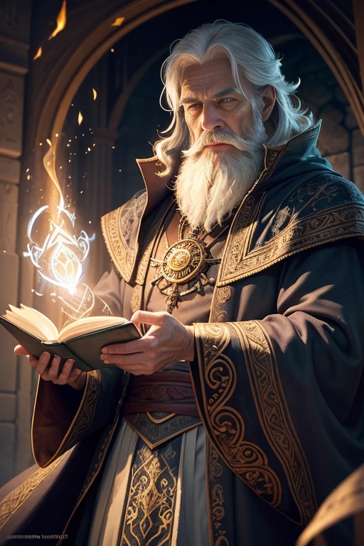 ((Best quality)), ((masterpiece)), ((realistic cartoon)), ((perfect character)):

In this stunning and highly detailed realistic cartoon, we present a mage summoning his enchantments in a mystical world. The mage stands tall, clad in intricate and detailed mage robes, complete with flowing garments and ornate patterns. His face is adorned with a medium, white beard, adding to his wise and aged appearance.

With a majestic book in hand, the mage channels the power of magic, conjuring dazzling rays and ethereal energies. The scene is set in a thematically rich environment, filled with magical artifacts, ancient tomes, and mystical symbols that enhance the ambiance. The lighting, crafted with a cinematic touch, casts a spellbinding glow, emphasizing the magical aura surrounding the mage.

Every element of this masterpiece is carefully designed to create a sense of realism and immersion. The intricacies of the mage's clothing, the mesmerizing effects of his conjurations, and the level of detail in his weathered face all contribute to a captivating visual experience. This artwork is presented in stunning UHD resolution, allowing you to appreciate every nuance and intricacy in breathtaking detail.

Eye level, scenic, masterpiece.