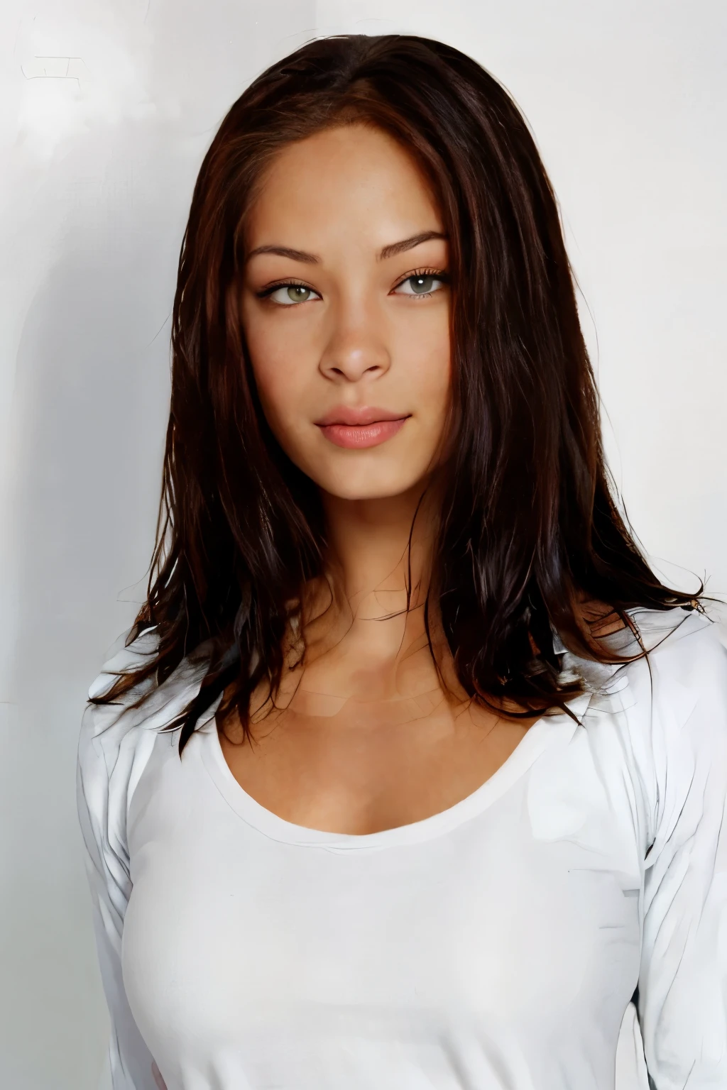 kristin kreuk, bigfaketits,, s3xyj, black jersey,long sleeves,oversized clothesFr3ckles, freckles, long hair, ginger hair, (white background:1.4), grey eyes, simple background, 1girl, full body,