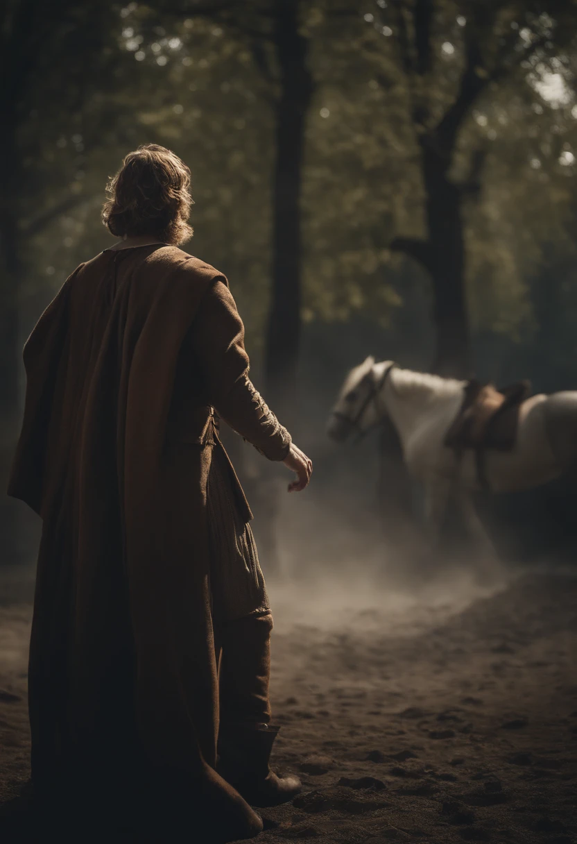 a man in clothing from the times of the apostles falling from a furious horse to the ground