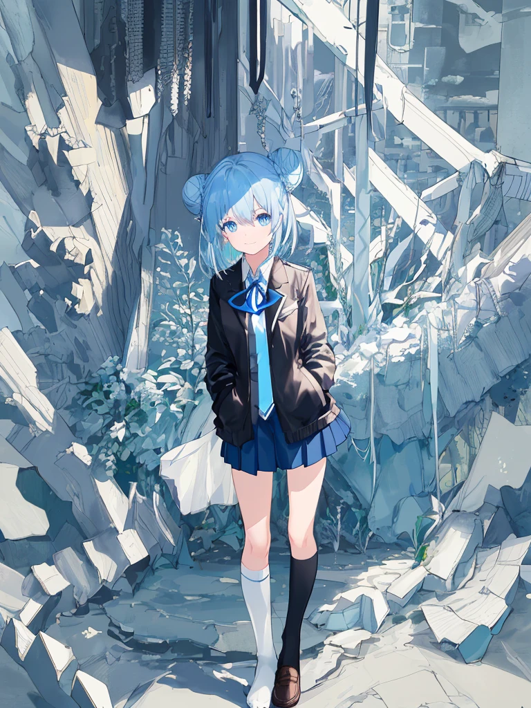 ((top-quality)), ((​masterpiece)), ((ultra-detailliert)), (extremely delicate and beautiful), girl with, 独奏, cold attitude,((Black jacket)),She is very(relax)with  the(Settled down)Looks,A dark-haired, depth of fields,evil smile,Bubble, under the water, Air bubble,bright light blue eyes,Inner color with light blue hair and dark blue tips,Cold background,Bob Hair - Linear Art, shortpants、knee high socks、White uniform like school uniform、Light blue ribbon ties、Clothes are sheer、Hands in pockets((top-quality)), ((​masterpiece)), ((ultra-detailliert)), (extremely delicate and beautiful), girl with, 独奏, cold attitude,((Black jacket)),She is very(relax)with  the(Settled down)Looks,A dark-haired, depth of fields,evil smile,Bubble, under the water, Air bubble,bright light blue eyes,Inner color with light blue hair and dark blue tips,Cold background,Bob Hair - Linear Art, shortpants、knee high socks、White uniform like school uniform、Light blue ribbon ties、Clothes are sheer、Hands in pockets((top-quality)), ((​masterpiece)), ((ultra-detailliert)), (extremely delicate and beautiful), girl with, 独奏, cold attitude,((Black jacket)),She is very(relax)with  the(Settled down)Looks,A dark-haired, depth of fields,evil smile,Bubble, under the water, Air bubble,bright light blue eyes,Inner color with light blue hair and dark blue tips,Cold background,Bob Hair - Linear Art, shortpants、knee high socks、White uniform like school uniform、Light blue ribbon ties、Clothes are sheer、Hands in pockets((top-quality)), ((​masterpiece)), ((ultra-detailliert)), (extremely delicate and beautiful), girl with, 独奏, cold attitude,((Black jacket)),She is very(relax)with  the(Settled down)Looks,A dark-haired, depth of fields,evil smile,Bubble, under the water, Air bubble,bright light blue eyes,Inner color with light blue hair and dark blue tips,Cold background,Bob Hair - Linear Art, shortpants、knee high socks、White uniform like school uniform、Light blue ribbon ties、Clothes are sheer、、chaina hair,Bun hair