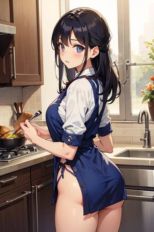 Cooking woman、cute、attractive woman、beautiful eyes、Sexy、chef、Shy、buttocks emphasis