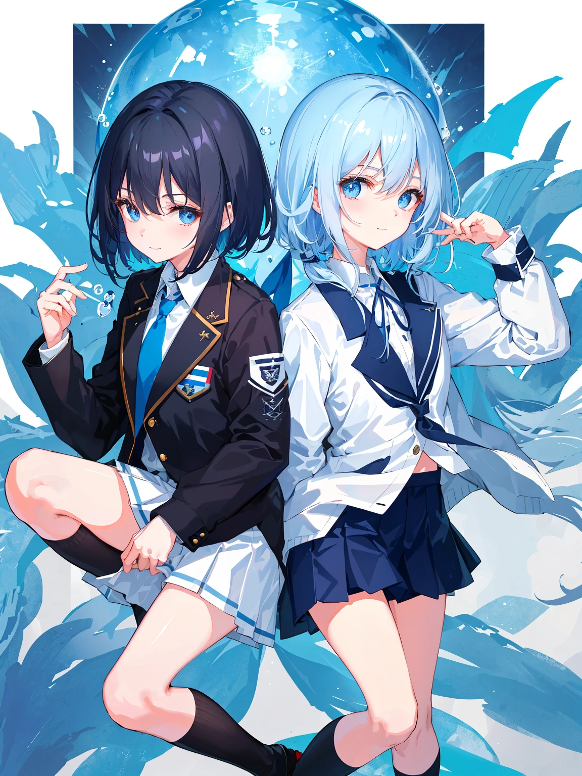 ((top-quality)), ((masterpiece)), ((ultra-detailliert)), (extremely delicate and beautiful), girl with, 独奏, cold attitude,((Black jacket)),She is very(relax)with the(Settled down)Looks,A dark-haired, depth of fields,evil smile,Bubble, under the water, Air bubble,bright light blue eyes,Inner color with light blue hair and dark blue tips,Cold background,Bob Hair - Linear Art, shortpants、knee high socks、White uniform like school uniform、Light blue ribbon ties、Clothes are sheer、Hands in pockets((top-quality)), ((masterpiece)), ((ultra-detailliert)), (extremely delicate and beautiful), girl with, 独奏, cold attitude,((Black jacket)),She is very(relax)with the(Settled down)Looks,A dark-haired, depth of fields,evil smile,Bubble, under the water, Air bubble,bright light blue eyes,Inner color with light blue hair and dark blue tips,Cold background,Bob Hair - Linear Art, shortpants、knee high socks、White uniform like school uniform、Light blue ribbon ties、Clothes are sheer、Hands in pockets((top-quality)), ((masterpiece)), ((ultra-detailliert)), (extremely delicate and beautiful), girl with, 独奏, cold attitude,((Black jacket)),She is very(relax)with the(Settled down)Looks,A dark-haired, depth of fields,evil smile,Bubble, under the water, Air bubble,bright light blue eyes,Inner color with light blue hair and dark blue tips,Cold background,Bob Hair - Linear Art, shortpants、knee high socks、White uniform like school uniform、Light blue ribbon ties、Clothes are sheer、Hands in pockets((top-quality)), ((masterpiece)), ((ultra-detailliert)), (extremely delicate and beautiful), girl with, 独奏, cold attitude,((Black jacket)),She is very(relax)with the(Settled down)Looks,A dark-haired, depth of fields,evil smile,Bubble, under the water, Air bubble,bright light blue eyes,Inner color with light blue hair and dark blue tips,Cold background,Bob Hair - Linear Art, shortpants、knee high socks、White uniform like school uniform、Light blue ribbon ties、Clothes are sheer、、chaina hair,Bun hair