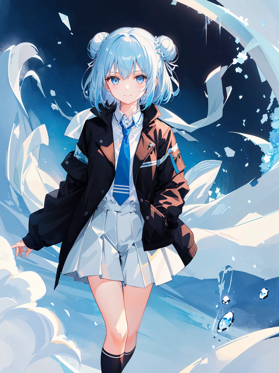 ((top-quality)), ((​masterpiece)), ((ultra-detailliert)), (extremely delicate and beautiful), girl with, 独奏, cold attitude,((Black jacket)),She is very(relax)with  the(Settled down)Looks,A dark-haired, depth of fields,evil smile,Bubble, under the water, Air bubble,bright light blue eyes,Inner color with light blue hair and dark blue tips,Cold background,Bob Hair - Linear Art, shortpants、knee high socks、White uniform like school uniform、Light blue ribbon ties、Clothes are sheer、Hands in pockets((top-quality)), ((​masterpiece)), ((ultra-detailliert)), (extremely delicate and beautiful), girl with, 独奏, cold attitude,((Black jacket)),She is very(relax)with  the(Settled down)Looks,A dark-haired, depth of fields,evil smile,Bubble, under the water, Air bubble,bright light blue eyes,Inner color with light blue hair and dark blue tips,Cold background,Bob Hair - Linear Art, shortpants、knee high socks、White uniform like school uniform、Light blue ribbon ties、Clothes are sheer、Hands in pockets((top-quality)), ((​masterpiece)), ((ultra-detailliert)), (extremely delicate and beautiful), girl with, 独奏, cold attitude,((Black jacket)),She is very(relax)with  the(Settled down)Looks,A dark-haired, depth of fields,evil smile,Bubble, under the water, Air bubble,bright light blue eyes,Inner color with light blue hair and dark blue tips,Cold background,Bob Hair - Linear Art, shortpants、knee high socks、White uniform like school uniform、Light blue ribbon ties、Clothes are sheer、Hands in pockets((top-quality)), ((​masterpiece)), ((ultra-detailliert)), (extremely delicate and beautiful), girl with, 独奏, cold attitude,((Black jacket)),She is very(relax)with  the(Settled down)Looks,A dark-haired, depth of fields,evil smile,Bubble, under the water, Air bubble,bright light blue eyes,Inner color with light blue hair and dark blue tips,Cold background,Bob Hair - Linear Art, shortpants、knee high socks、White uniform like school uniform、Light blue ribbon ties、Clothes are sheer、、chaina hair,Bun hair