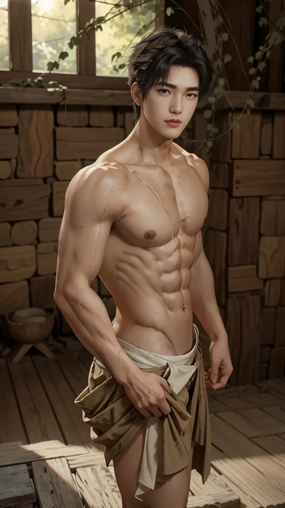 1 person, 美丽的眼睛和details on face, Masterpiece, best quality best, 健美body of, (model) Hot skin, Masterpiece, best quality, The most handsome man in the world...., Tan Kuan, perfect body, beautiful model, Attractive men bring beauty between the ages of 18-24...., เบ่งบานในsummer, Green Lawn, summer, different, tree , flower, sky, Bai Yun, strong, Handsome young man reveals his chest muscles, upper leg,White and clear all over)), (Focus Man), (光滑body of)), smile, very cute., dynamic, Cool Poses, beautiful light, figureถ่ายเต็มตัว, figureถ่ายเต็มตัว, Baby Face, figure, body of, High and slender, figureร่างแน่น, draw , Baby Face, 健美body of, KHD, Skin color looks natural..., gentle light, which is very detailed, viewer'attitude, Photography of, Sensitive skin, real person, realistic, Lens, Mario Maurer, details on face, Maximum magnification, realistic exaggeration, movie light, long focus, Finely detailed lighting elements, Highly detailed, Highly detailed, การdrawภาพดิจิตอล, art station , concept art, Smooth focus, sharp, Enlightenment, Unreal5 engine, 8ก, art:Ross Tran、Greg Rutkowski and Alphonse mucha, 超KHD, 8ก, Exhibited for men only .8ก. Ultra HD, SLR camera, low beam, High quality, movie light grain, Fujimovie light XT3, fan, Version 2, no underwear,totally naked, egg, testicle,standing shower,Take a shower and let it go.,