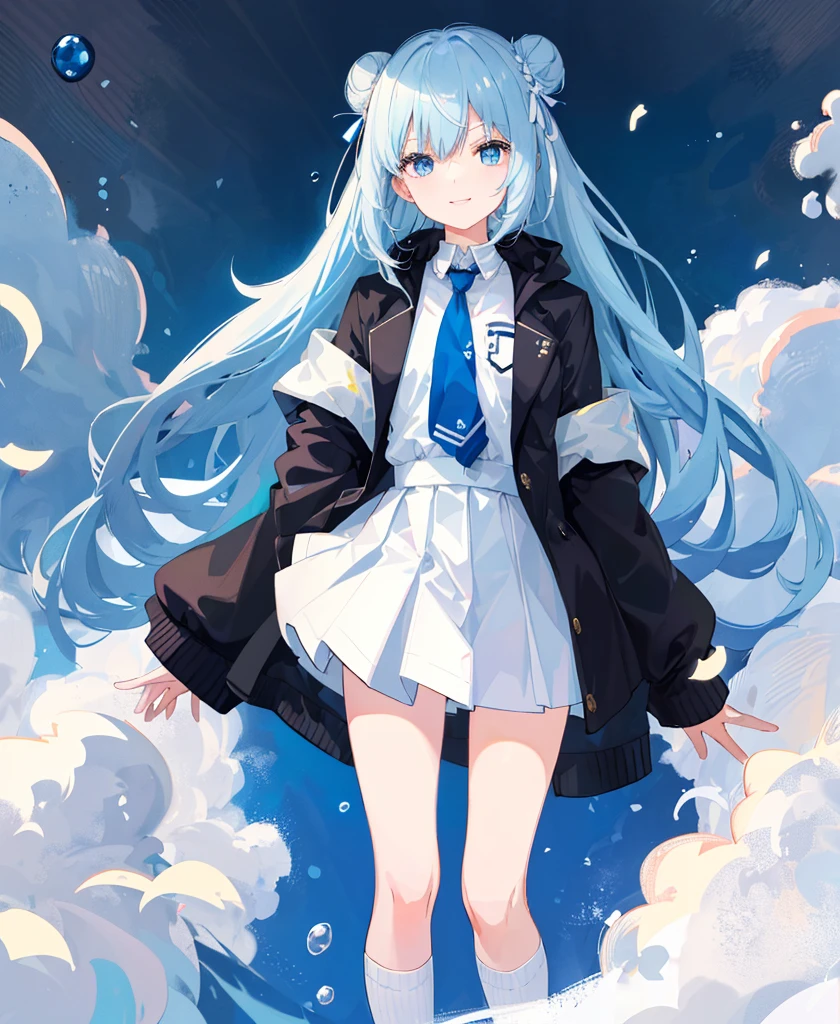 ((top-quality)), ((masterpiece)), ((ultra-detailliert)), (extremely delicate and beautiful), girl with, 独奏, cold attitude,((Black jacket)),She is very(relax)with the(Settled down)Looks,A dark-haired, depth of fields,evil smile,Bubble, under the water, Air bubble,bright light blue eyes,Inner color with light blue hair and dark blue tips,Cold background,Bob Hair - Linear Art, shortpants、knee high socks、White uniform like school uniform、Light blue ribbon ties、Clothes are sheer、Hands in pockets((top-quality)), ((masterpiece)), ((ultra-detailliert)), (extremely delicate and beautiful), girl with, 独奏, cold attitude,((Black jacket)),She is very(relax)with the(Settled down)Looks,A dark-haired, depth of fields,evil smile,Bubble, under the water, Air bubble,bright light blue eyes,Inner color with light blue hair and dark blue tips,Cold background,Bob Hair - Linear Art, shortpants、knee high socks、White uniform like school uniform、Light blue ribbon ties、Clothes are sheer、Hands in pockets((top-quality)), ((masterpiece)), ((ultra-detailliert)), (extremely delicate and beautiful), girl with, 独奏, cold attitude,((Black jacket)),She is very(relax)with the(Settled down)Looks,A dark-haired, depth of fields,evil smile,Bubble, under the water, Air bubble,bright light blue eyes,Inner color with light blue hair and dark blue tips,Cold background,Bob Hair - Linear Art, shortpants、knee high socks、White uniform like school uniform、Light blue ribbon ties、Clothes are sheer、Hands in pockets((top-quality)), ((masterpiece)), ((ultra-detailliert)), (extremely delicate and beautiful), girl with, 独奏, cold attitude,((Black jacket)),She is very(relax)with the(Settled down)Looks,A dark-haired, depth of fields,evil smile,Bubble, under the water, Air bubble,bright light blue eyes,Inner color with light blue hair and dark blue tips,Cold background,Bob Hair - Linear Art, shortpants、knee high socks、White uniform like school uniform、Light blue ribbon ties、Clothes are sheer、、chaina hair,Bun hair