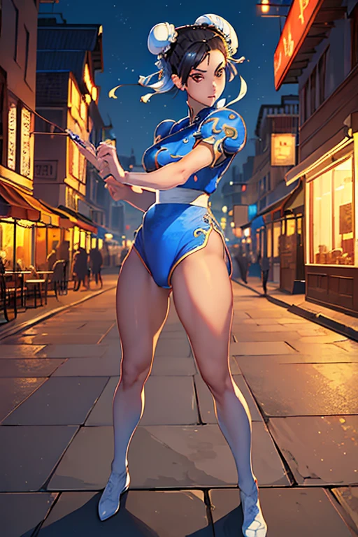 sensual, long blonde hair, thick thighs, 8K, 4k, highest quality, High resolution:1.2), cute anime face, noise reduction, shining blue eyes, gentle smile, kind eyes、toned abdominal muscles, muscular arms, muscular legs,  young face, anime eyes, (((big breasts、A chest that is about to burst)))、(((bondage style)))、(((Rear view、I&#39;ll turn around、T-back song that digs into your butt)))、(Sophitia Alexandra)、(SFW giant body)