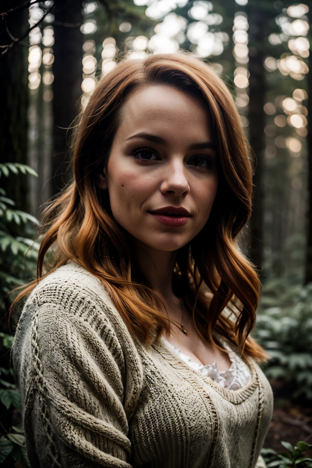 Bridgit Mendler, bigfaketits, foxie european woman, ginger hair, winter forest, natural skin texture, 24mm, 4k textures, soft cinematic light, adobe lightroom, photolab, hdr, intricate, elegant, highly detailed, sharp focus, ((((cinematic look)))), soothing tones, insane details, intricate details, hyperdetailed, low contrast, soft cinematic light, dim colors, exposure blend, hdr, faded
