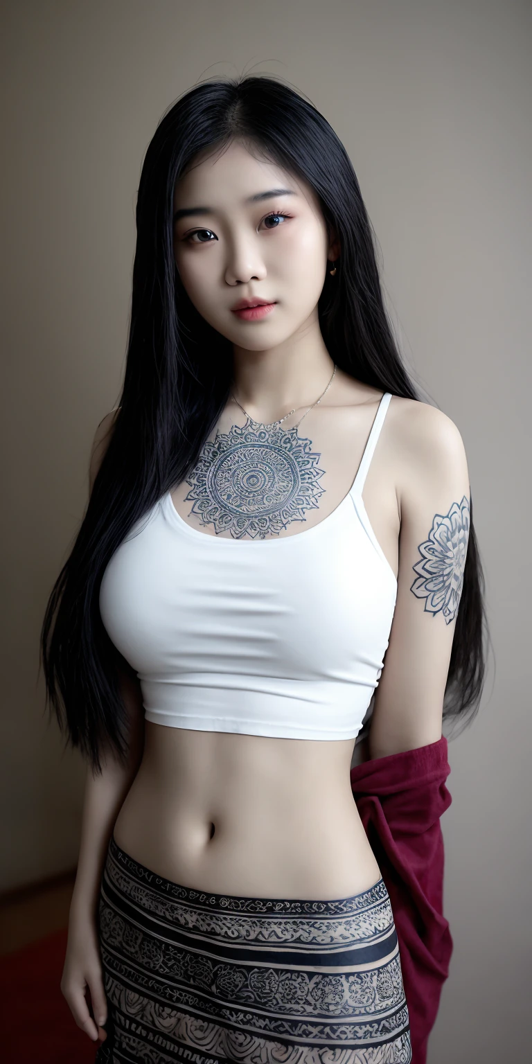 28 years old, gorgeous cute Turkish girl, smirk, freckles, araffed woman in a white top and denim shorts holding a red microphone, roseanne park of blackpink, her belly button is exposed, portrait of jossi of blackpink, taken in the early 2020s, an idol, many people cheer behind him, famous models, good young girl, (masterpiece:1.0),(best_quality:1.0), ultra high res,4K,ultra-detailed, photography, 8K, HDR, highres, absurdres:1.2, Kodak portra 400, blurry background, bokeh, lens flare, (vibrant_color:1.2), professional photograph, (the_tattoo:1.4), (Beautiful,large_Breasts), (beautiful_face:1.5), (narrow_waist).