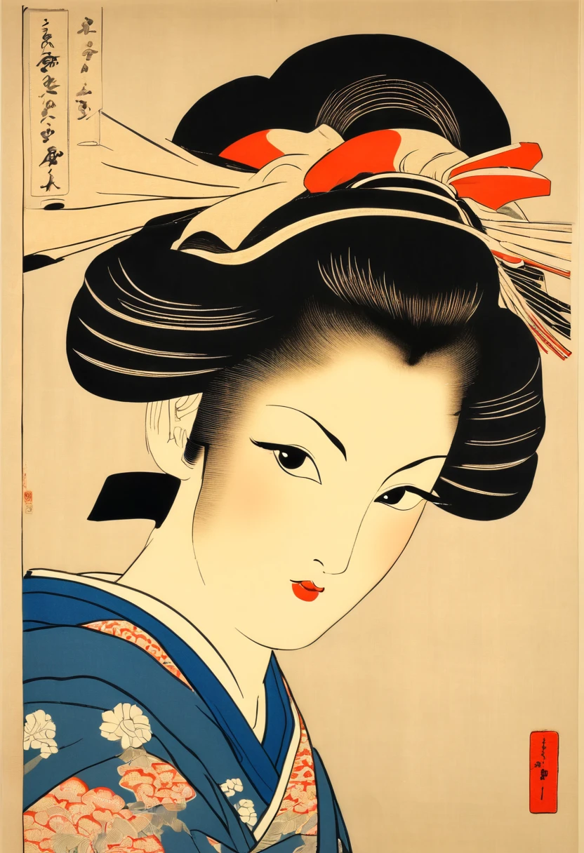 Ukiyo-e beauty,Moronobu Hishikawa&#39;s portrait of a beautiful woman