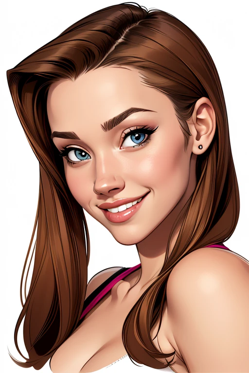 (cartoon style:1.2), Drawings of ([Jessica Alba, Kristen Bell, Kristen Stewart]), smile, perfect eyes, detailed face, white background, fun posing, flirty look,