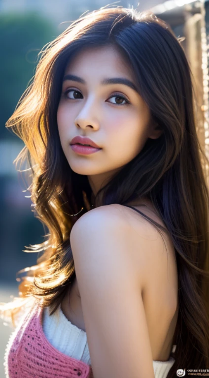 Home page Cyberpub Studio Create. encountered a 22-year-old Indian girl with an enchanting face, raw and beautiful, semi-open strawberry lips, a dimple, and a lovely expression. Her long, wavy brown hair cascaded down her shoulders in intricate waves. The detailed portrait was taken using a Canon EOS R5 with a 50mm lens, f/1.8, HDR, and 8k resolution, showcasing the woman's incredibly detailed facial features and skin with a paleness reminiscent of a village environment bathed in cool colors. The raw photography was crisp and sharp, with rich hues captured by the DSLR camera