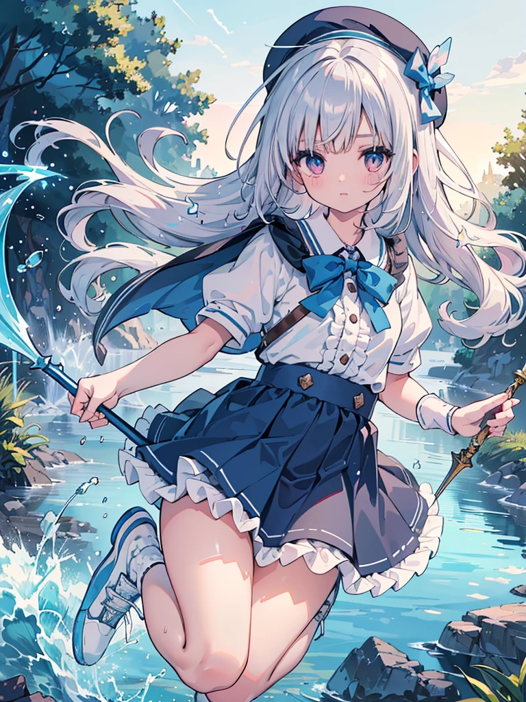 (masterpiece、highest quality、highest quality、Official Art、Beautiful and beautiful:1.2)、(One girl:1.3)Hatsune Miku、Twin tails,Big Breasts,Sea of stars, Night Sky, colorful, Mysterious, Attractive girl in a white tutu, Gray Hair, Walking on Water, Her smile was full of kindness and joy., Studio Ghibli style