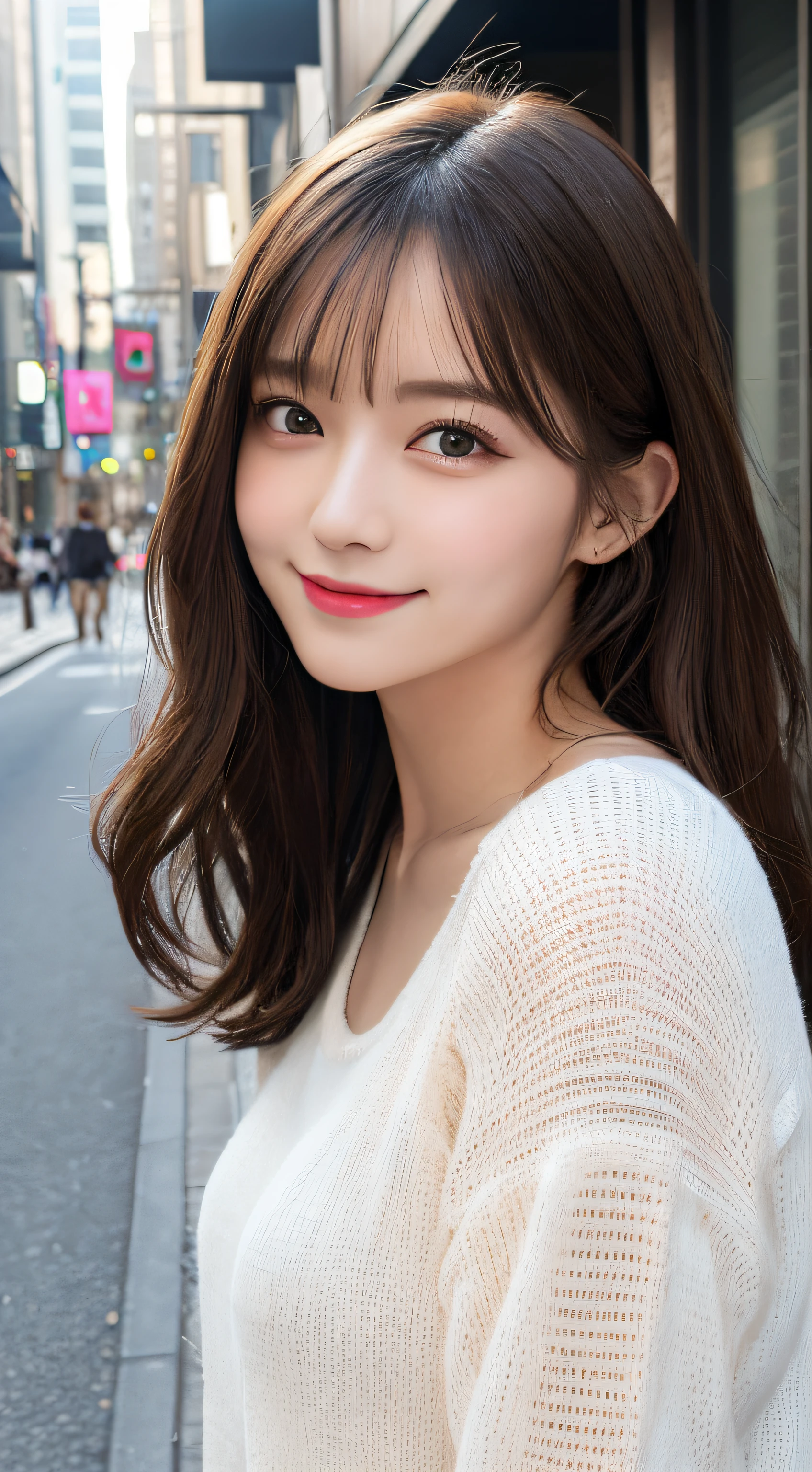 masutepiece, Best Quality, Illustration, Ultra-detailed, finely detail, hight resolution, 8K Wallpaper, Perfect dynamic composition, Beautiful detailed eyes, doress,Medium Hair, Big are visible, Natural Color Lip, Random and sexy poses,Smile,Aoyama Street Walk、20 years girl