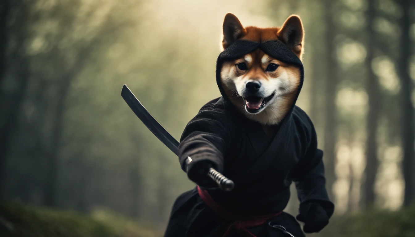 Angry ninja shiba inu demon in attack pose