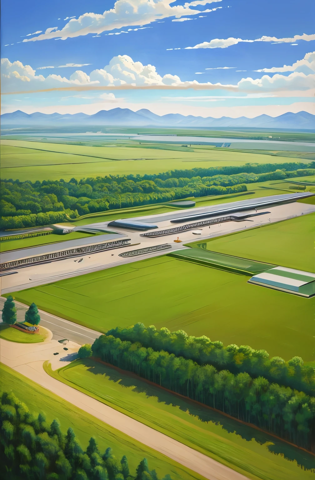 landscape painting airport daytime