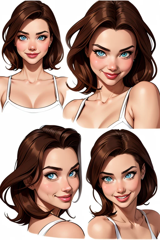 (cartoon style:1.2), Drawings of ([Miranda Kerr]), smile, perfect eyes, detailed face, white background, fun posing, flirty look,