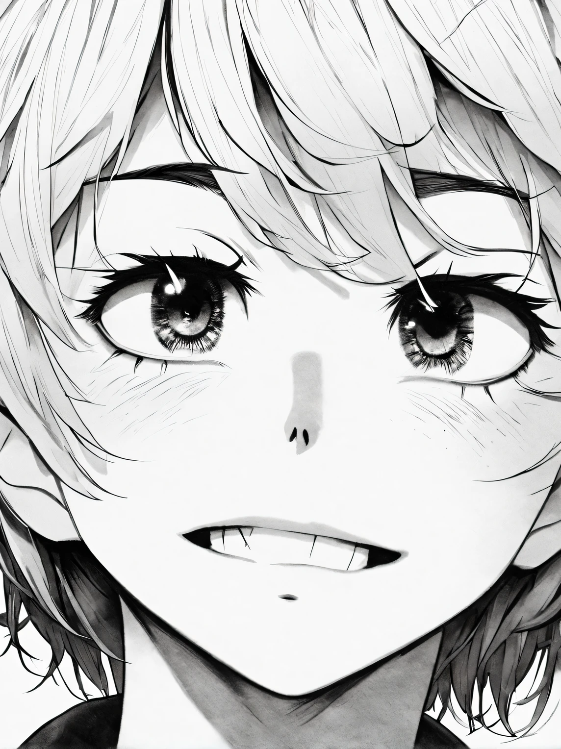 (穿着白衬衫的狂野美女的Black and white close-up), with messy, fluffy, and short hair (Eyes are thin and small: 1.30), A bit of a mixed race face, A young and wild Asian face (Keep your mouth shut,pouting smile: 0.90), Fox-like eyes half-closed, Squint the corners of your eyes upward slightly, The slender eyes are slightly squinted, like fox eyes, thick straight eyebrows, eyebrows high and sharp, straight nose bridge, (Slightly square chin: 0.65), Lazy expression, A bit like Vivien Leigh, perfect face, White skin, Churim, torogao,
Black and white close-up, anime style, chiaroscuro, denim lenses, ultra high definition, masterpiece, Accuracy, textured skin, Super details, high detail, high quality, Award-winning, best quality, advanced, 16k,