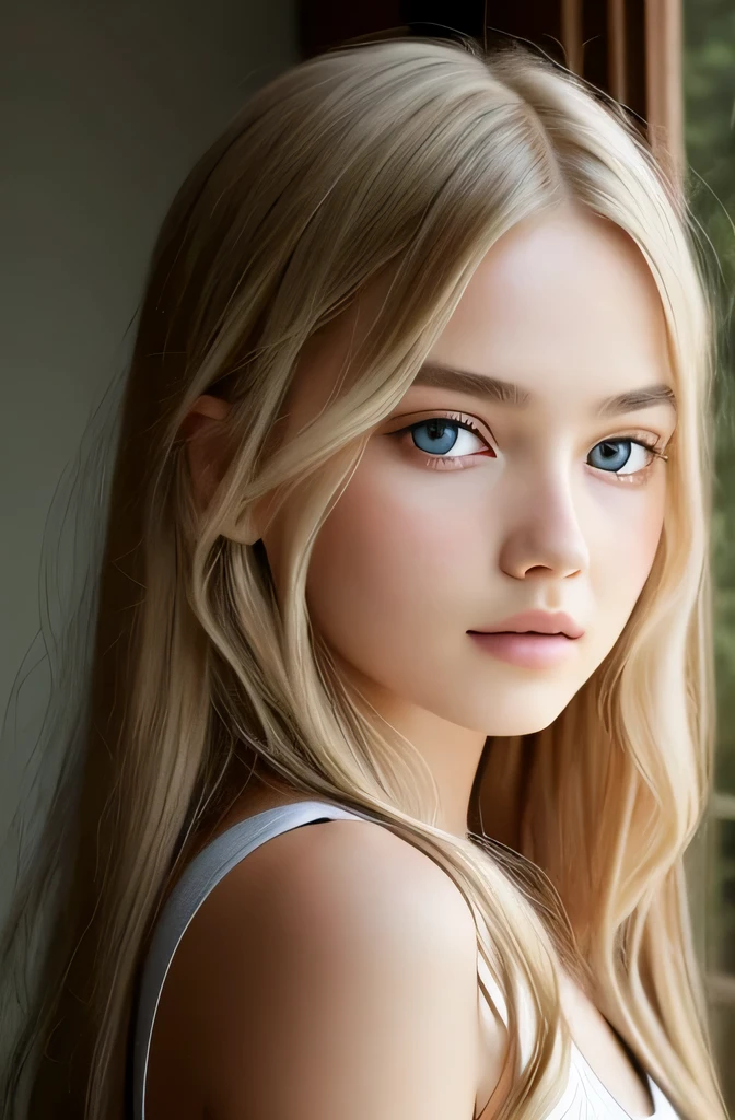 1girl in, age19, Solo, Long hair, Looking at Viewer, blondehair, Bare shoulders, jewely, Full body, (extremely detailed 8k wallpaper), soft lighting, high quality, film grain, Fujifilm XT3 sharp focus, f 5.6, High Detail, Sharp focus,(natural light), (closeup:1.2), (seductive), off shoulders T-shirt, Realistic, A sexy