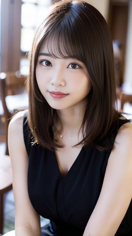 (8K、RAW photo、highest quality、Masseter muscle part:1.2)、Super detailed、super resolution、(realistic、realistic pictures:1.37)、portrait、High-definition RAW color photo、professional photography、hvery detailed and beautiful、very detailed、8K image wallpaper、amazing details、huge file size、official art、Hvery detailed CG Unity 8K wallpapers、very detailed美女、very detailed顔、very detailed目、very detailed肌、very thin fingers、NFSW,In 8K,highest quality:1.4, ultra high resolution:1.5, (realistic:1.4),masterpiece:1.2,(highest quality:1.4)、 RAW photo、 (background is blurry), 1 Japanese girl, cute, (alone:1.4), (shy smile), smooth skin、 (brown medium hair,bangs),Nogizaka,supple fingertips,beautiful black eyes、dual、natural skin texture:1.3, Realistic eye and face details:1.7、medium breasts、daytime、tight ass:1.5、look at the audience,(fine eyes:1.1)、cute、I can see the legs、Sitting on a chair with legs crossed、Village maiden