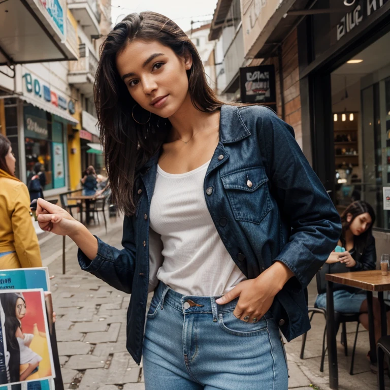 Modelo brasileira, friendly about 20 years, sorrir, academia, mesa, lunch, sobremesa, comendo, MEAL, coffee shop, Outside, Rua, Rua outfit, roupas casuais chuva, cabelo molhado, guarda chuva, water, nuvem, nublado, Denim Jeans Pants, spontaneous black jacket